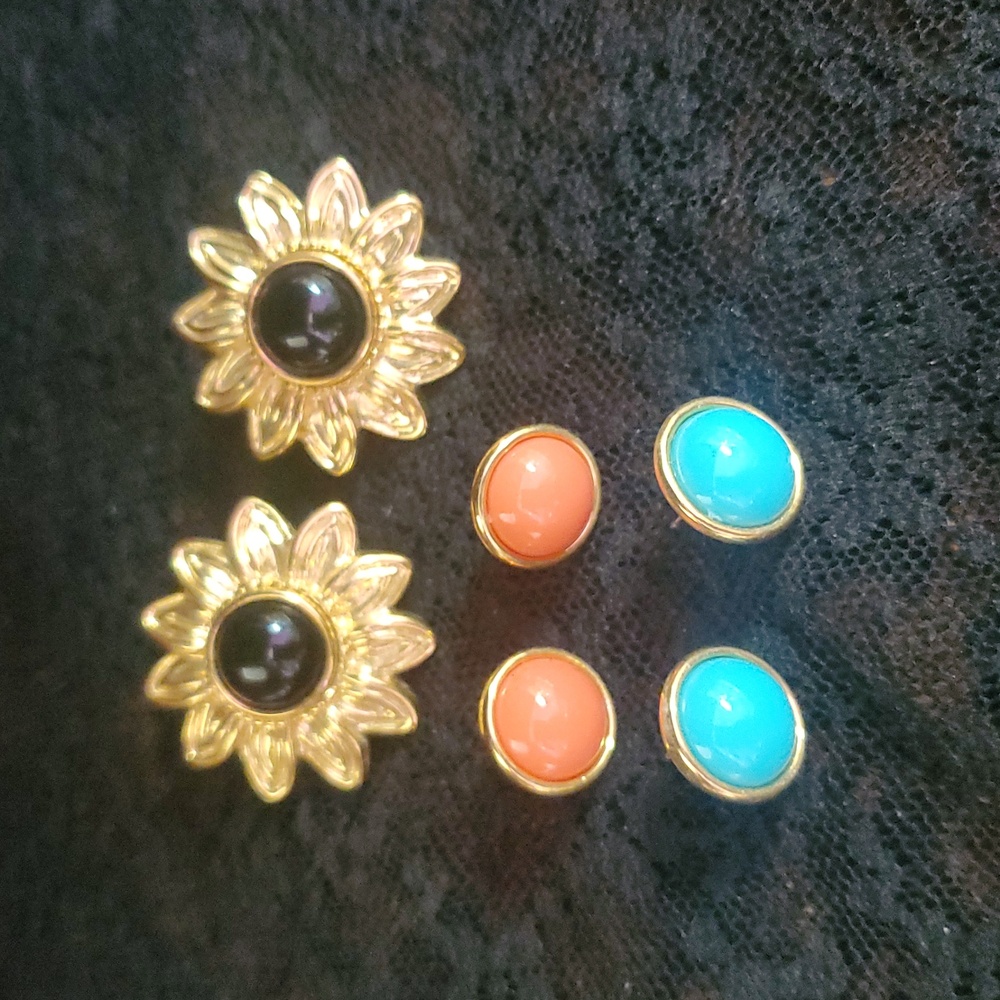Joan Rivers Gold Tone Flower Interchangeable Earrings Jacket 3 Colors 90s JO+